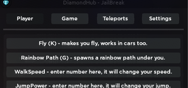 Roblox Jailbreak Diamond Hub Script GUI